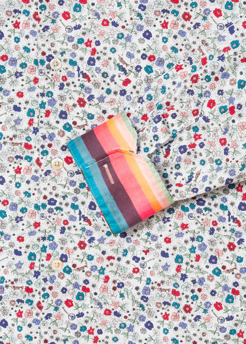 Paul Smith Mens's Classic-Fit 'music Floral' Print Tshirt With 'artist Stripe' Cuff Lining