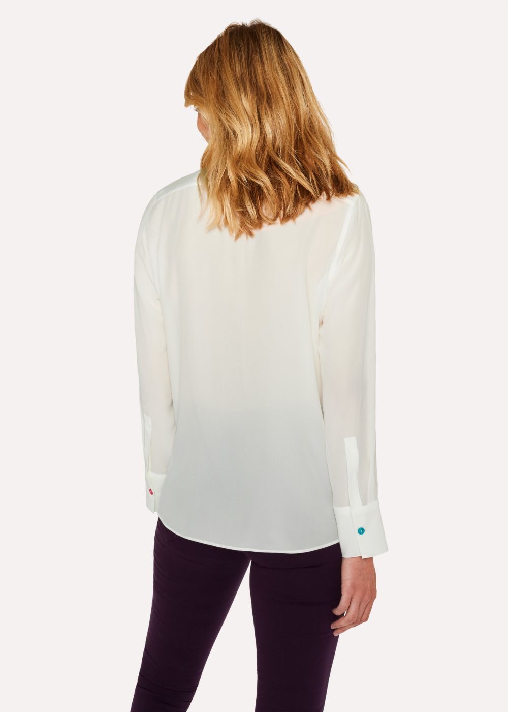 Paul Smith Women's Cream Silk Shirts With Multi-Coloured Button Placket