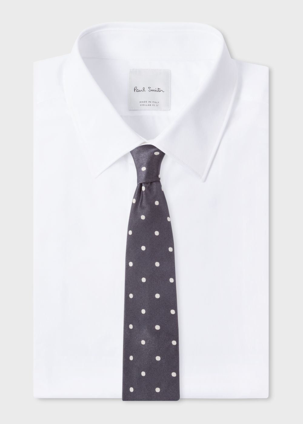 Paul Smith Men's Dark Grey And White Polka Dot Silk Tie