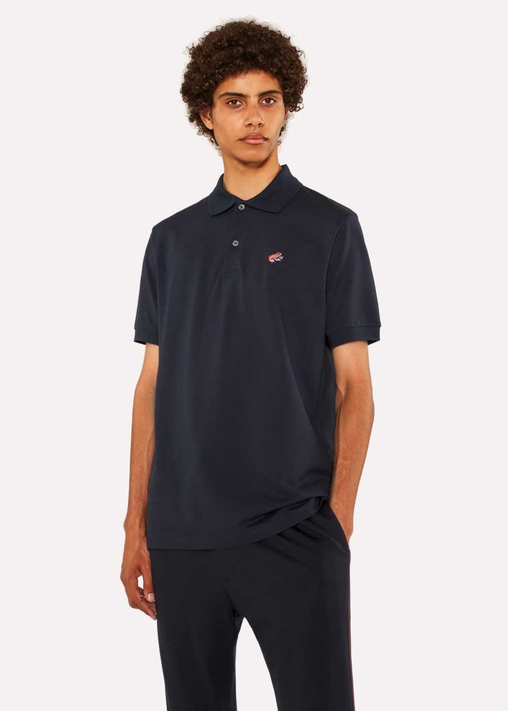 Paul Smith Mens's Slim-Fit Dark Navy Cotton-Piqué Polo T-Shirts With Embroidered 'dreamer Frog'
