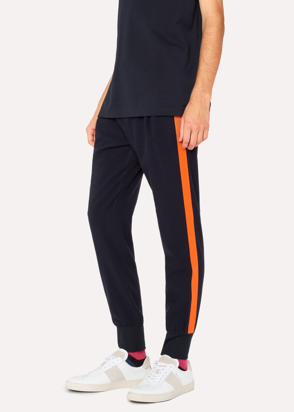 Paul Smith Men's Dark Navy Wool-Blend Pants With Orange Stripe Detail