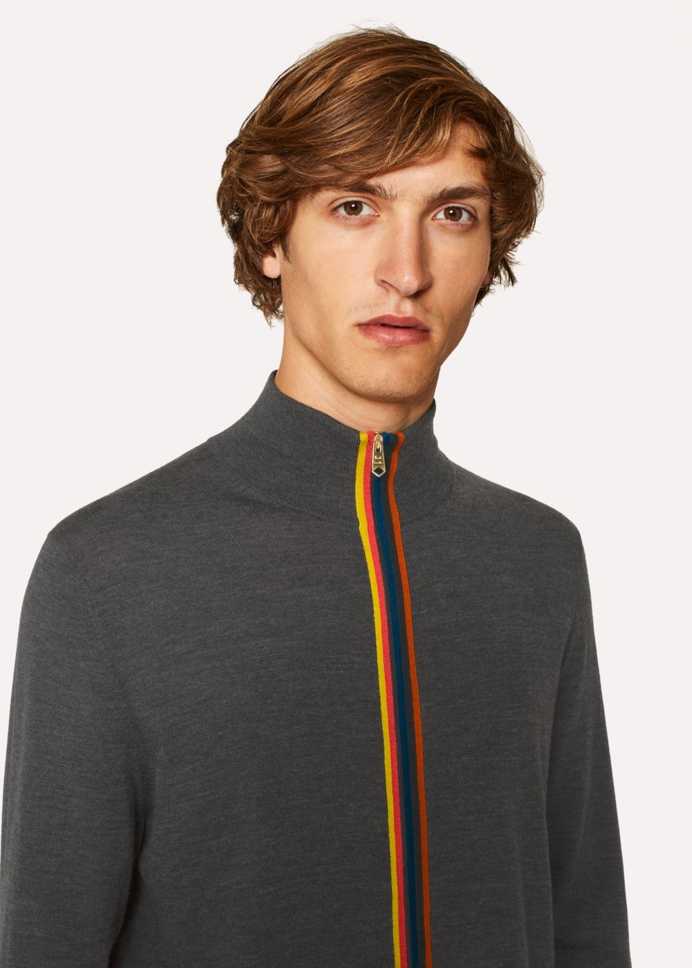 Paul Smith Men's Dark Grey Marl Wool 'artist Stripe' Zip-Through Cardigan Clothing