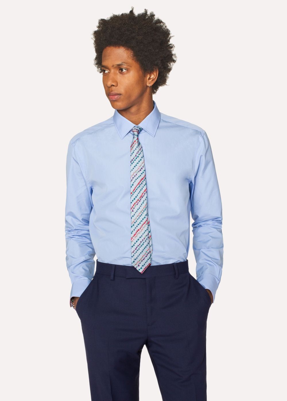 Paul Smith Men's Tailored-Fit Sky Blue Cotton 'signature Stripe' Cuff Shirts