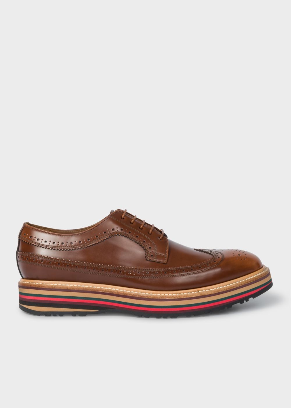 Paul Smith Mens's Tan Leather 'grand' Brogues With Striped Soles Shoes
