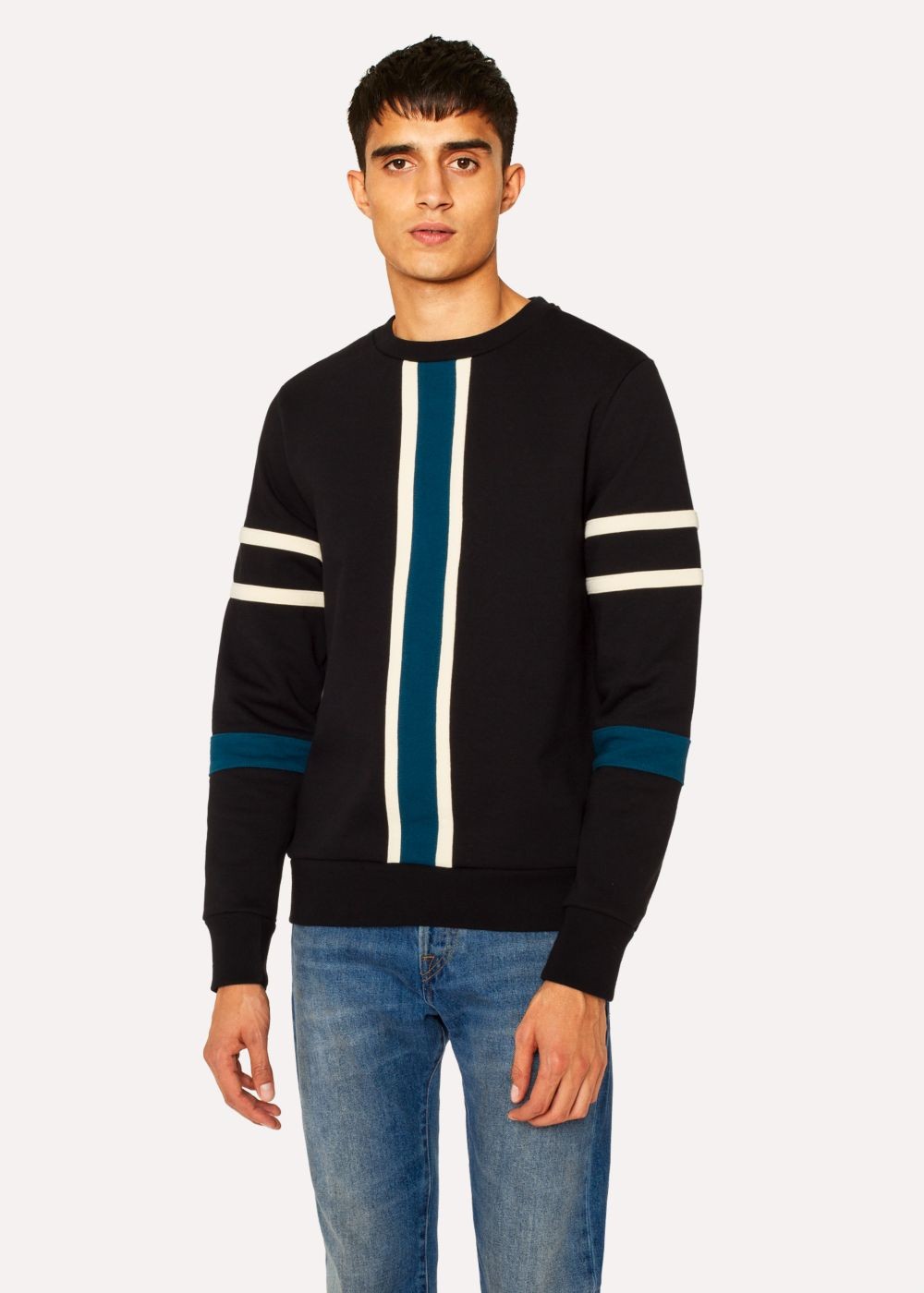 Paul Smith Mens's Black And Teal Panelled Cotton Sweatshirt