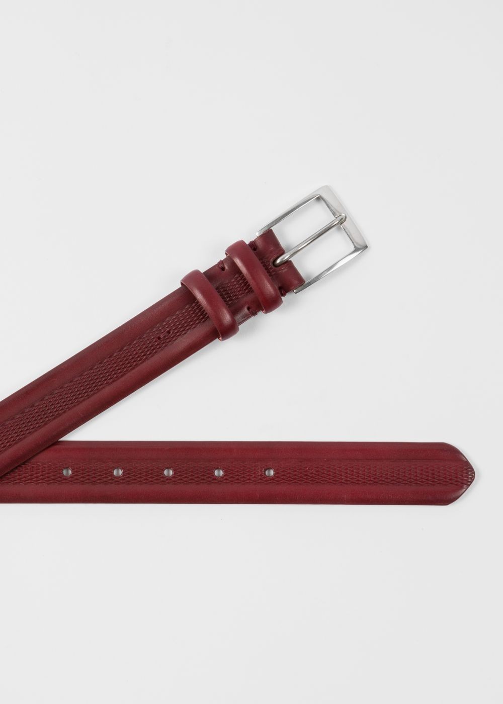Paul Smith Men's Burgundy Embossed Geometric Pattern Leather Belt