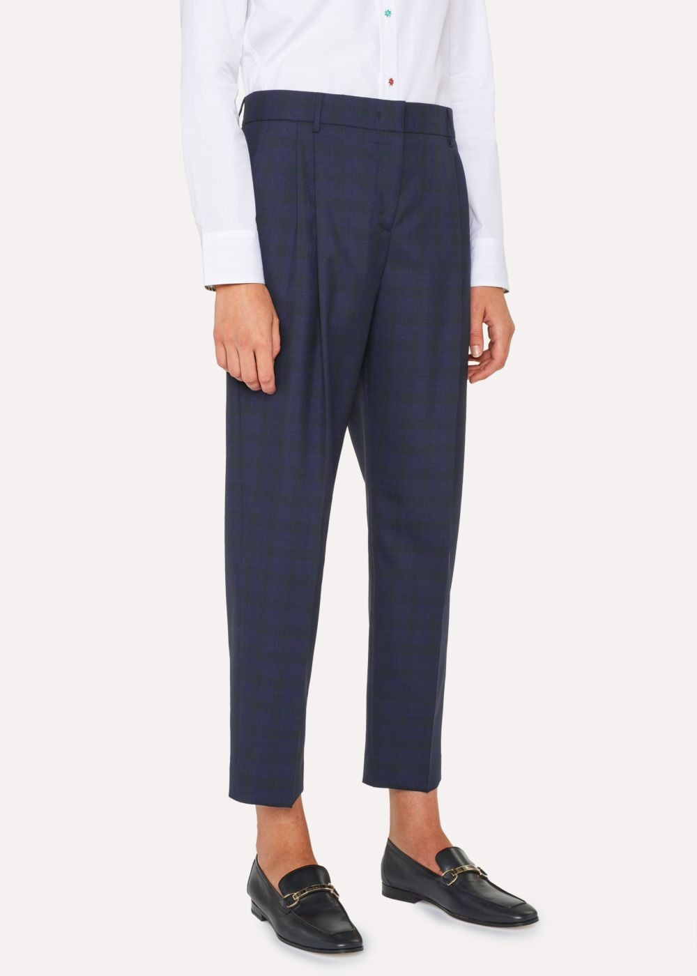 Paul Smith Women's Tailored-Fit Blue Tonal Check Wool Double-Pleat Pants