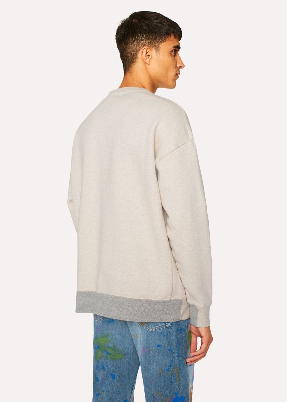 Paul Smith Men's Ecru Marl Red Ear Sweatshirt With Grey Trims