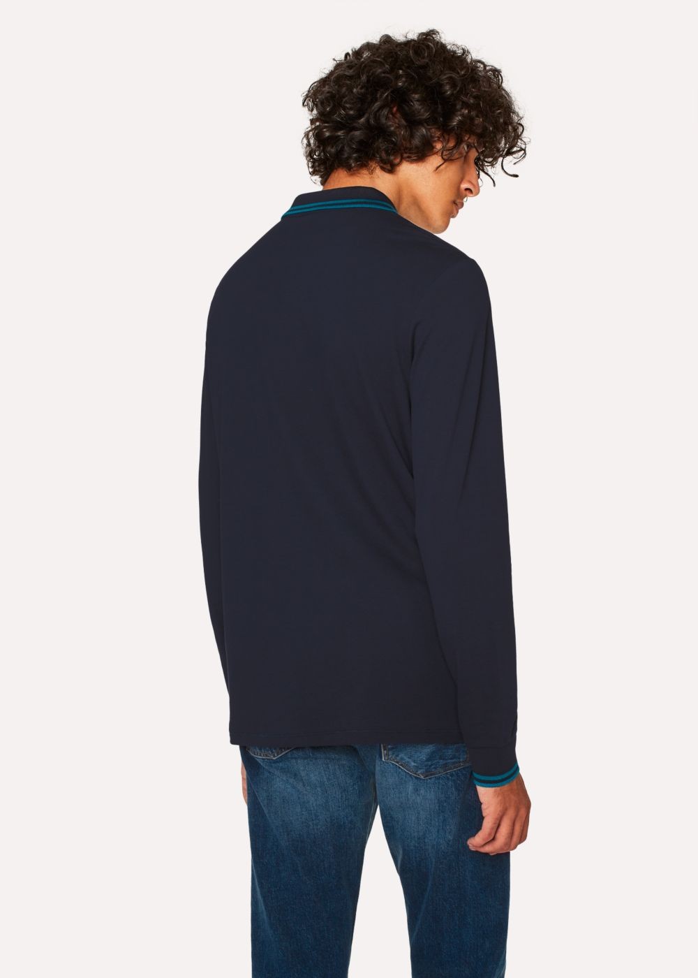 Paul Smith Mens's Navy Zebra Long-Sleeve Polo Tees With Turquoise Tipping