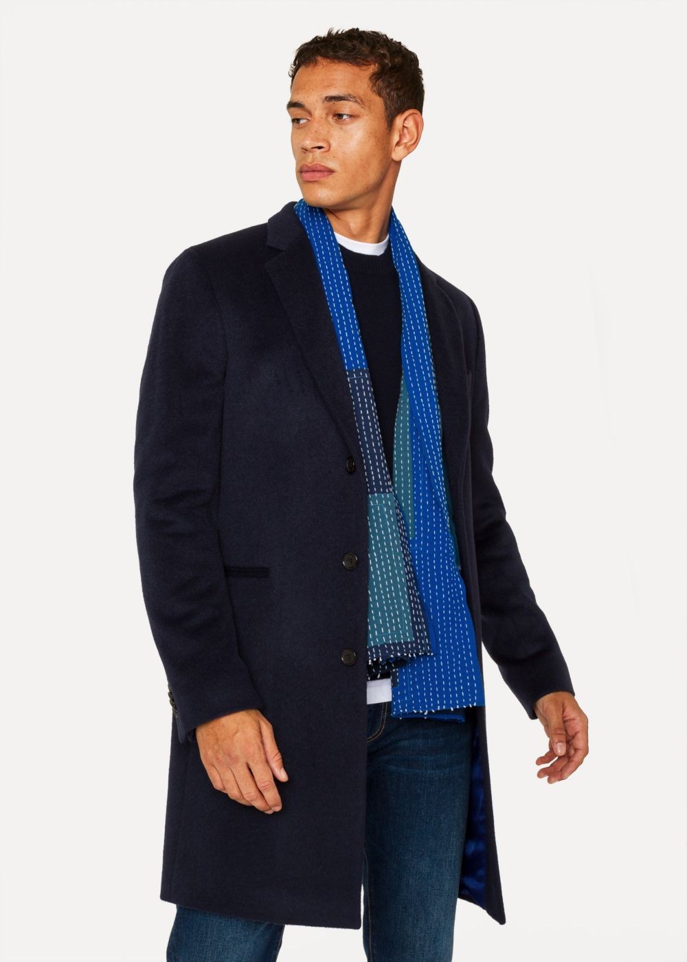 Paul Smith Mens's Navy Patchwork Stitching Stripe Cotton Scarf