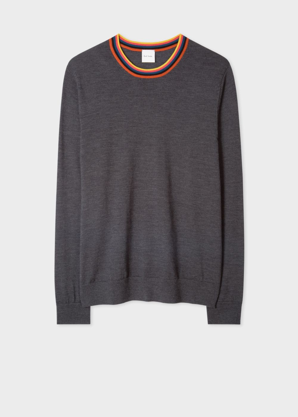 Paul Smith Men's Charcoal Grey Merino Wool Sweater With 'artist Stripe' Collar