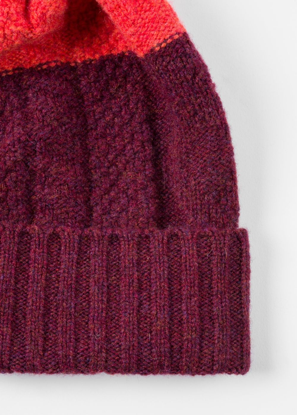 Paul Smith Mens's Burgundy Cable-Knit Wool Beanie Hats