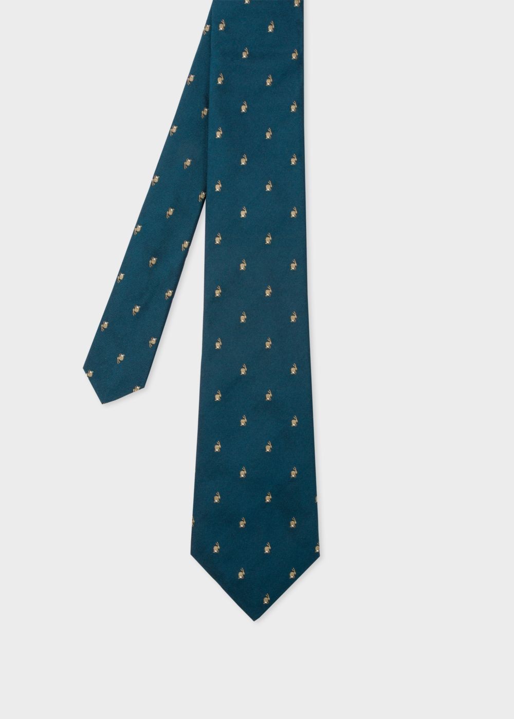 Paul Smith Men's Petrol Embroidered Rabbit Motif Silk Tie