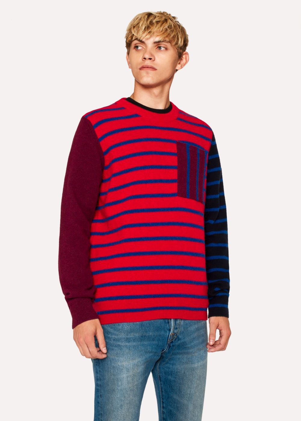Paul Smith Men's Red Stripe Patch-Pocket Lambswool-Blend Sweater