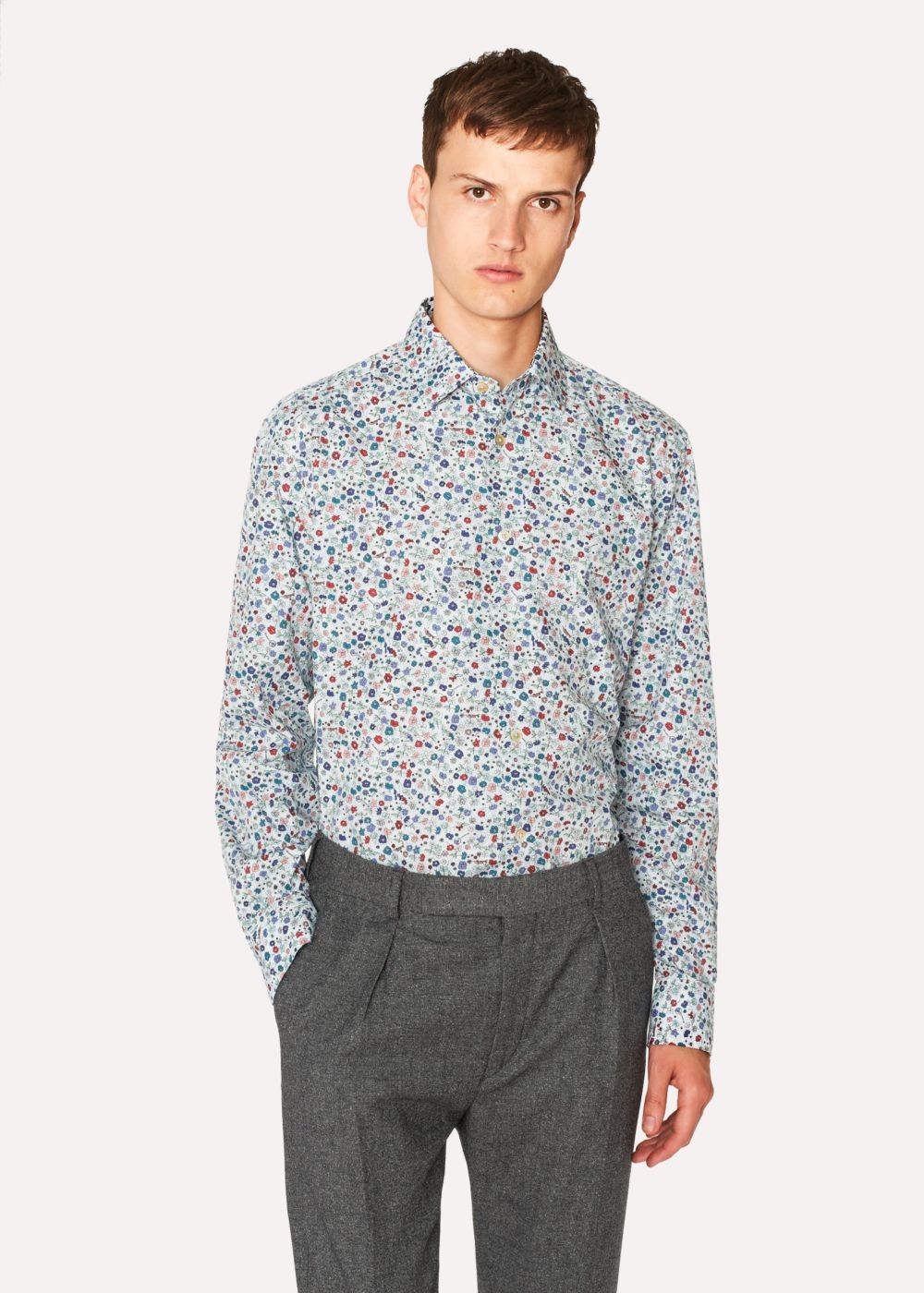 Paul Smith Mens's Classic-Fit 'music Floral' Print Tshirt With 'artist Stripe' Cuff Lining