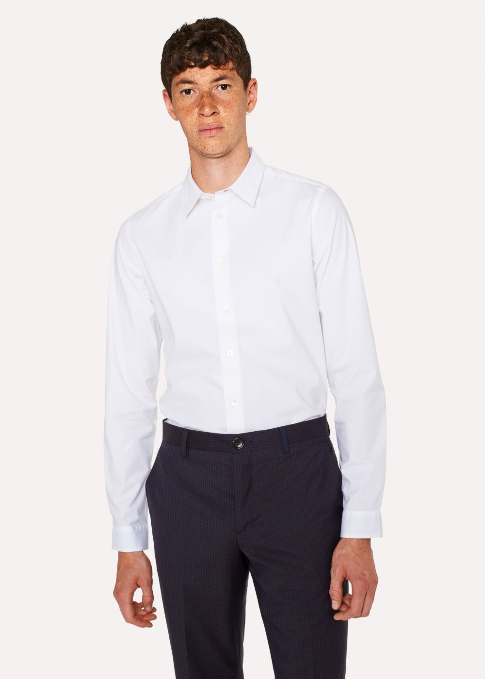Paul Smith Mens's White Stretch-Cotton shirt With 'cycle Stripe' Cuff Lining