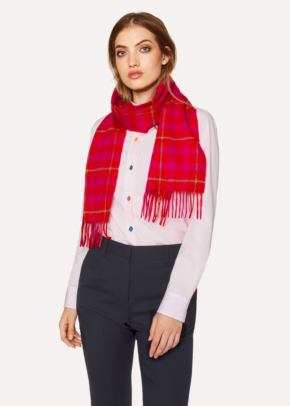 Paul Smith Women's Pink And Red Check Cashmere Scarf