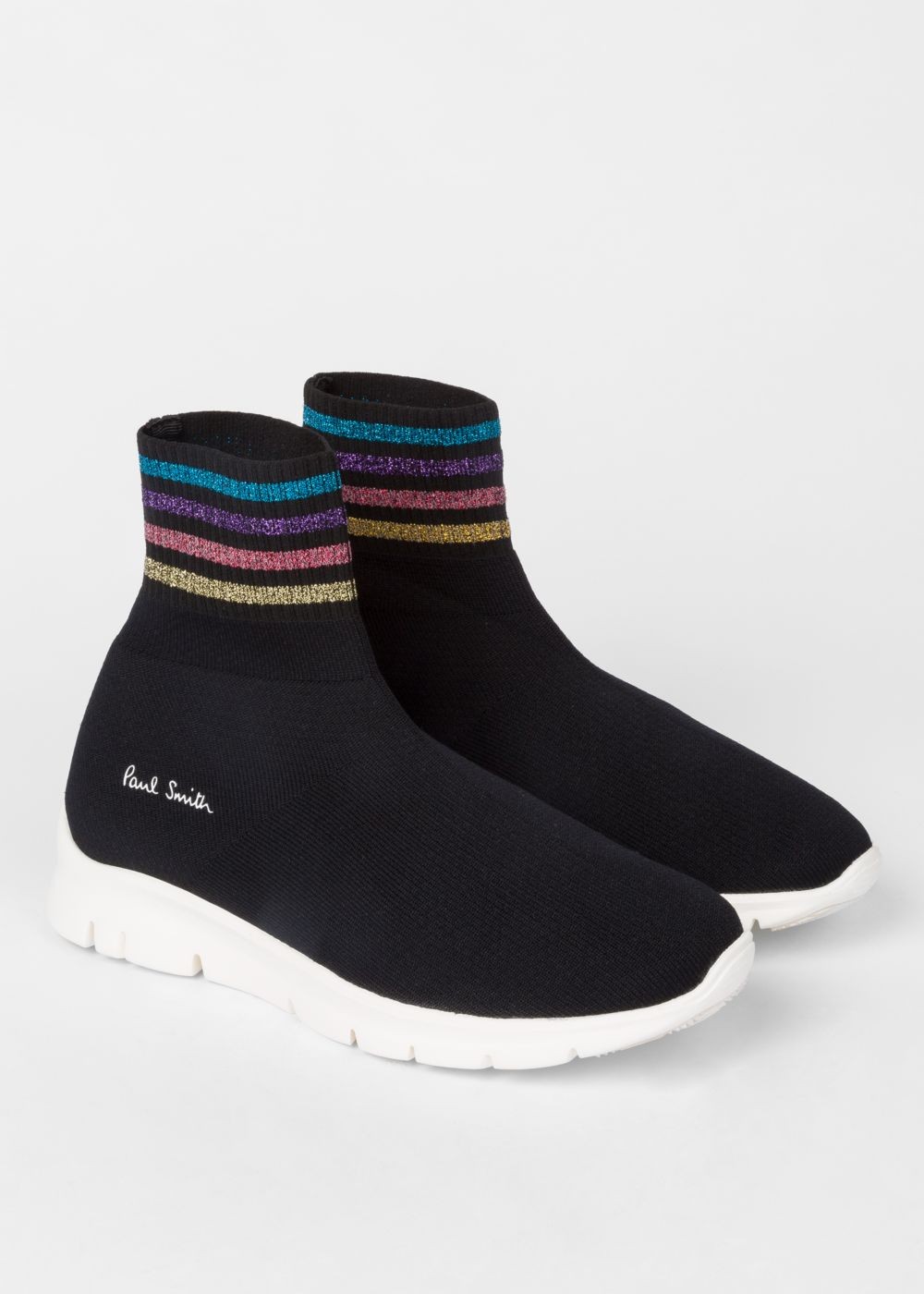 Paul Smith Lady's Black 'blaze' Sock Trainers With Glitter Stripe Details