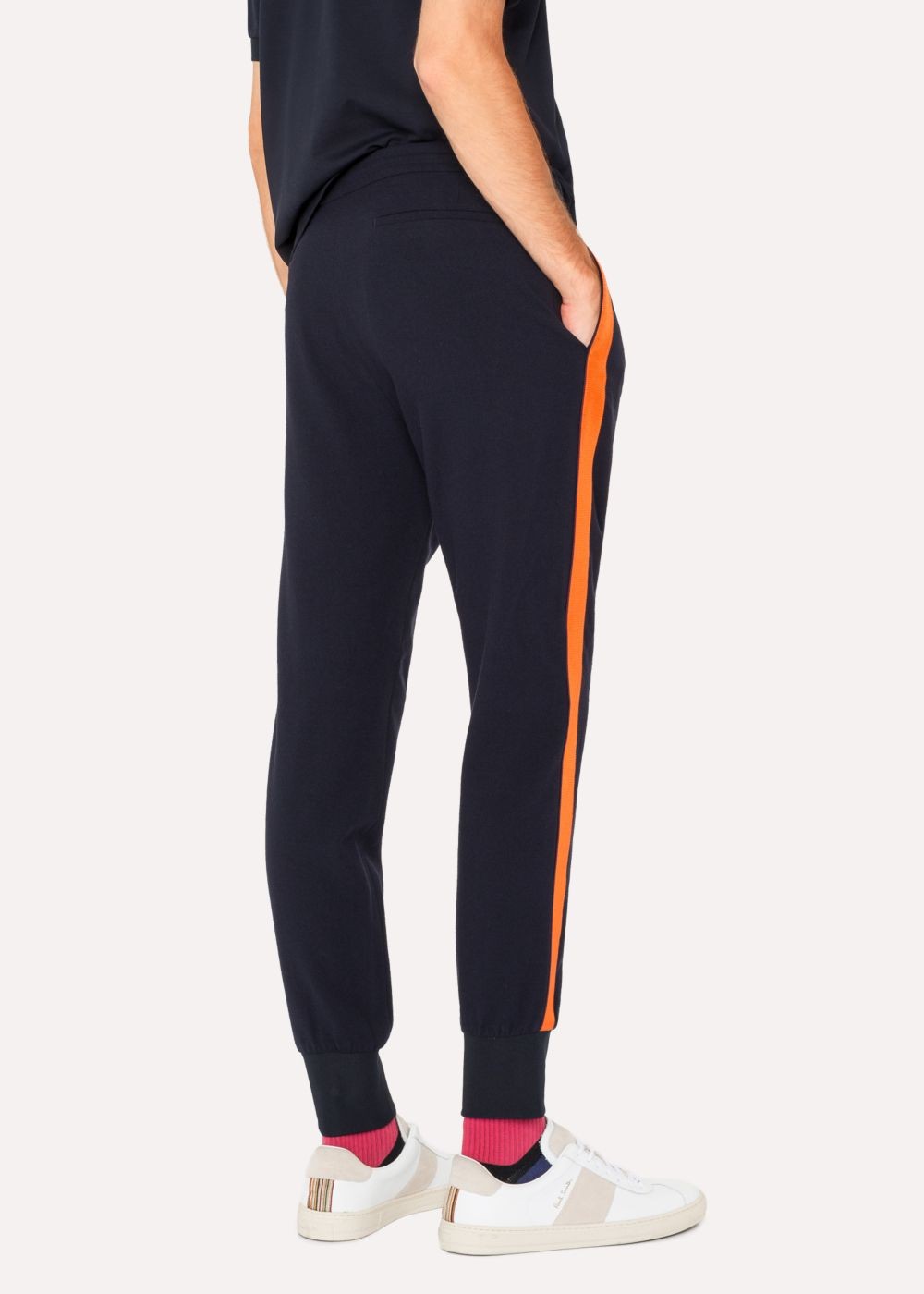 Paul Smith Men's Dark Navy Wool-Blend Pants With Orange Stripe Detail