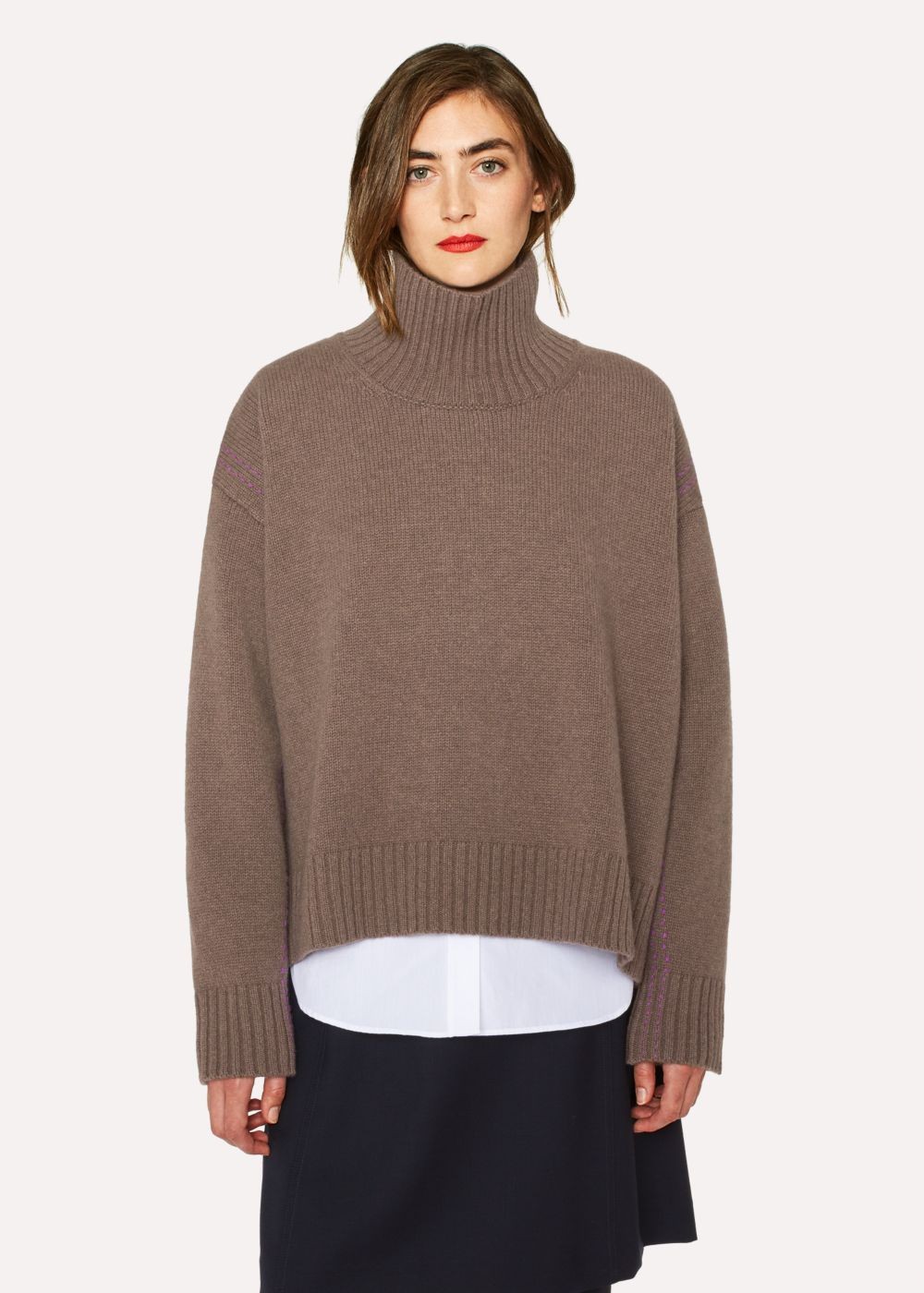 Paul Smith Womens's Hazelnut Lambswool Split-Side Roll Neck Sweater