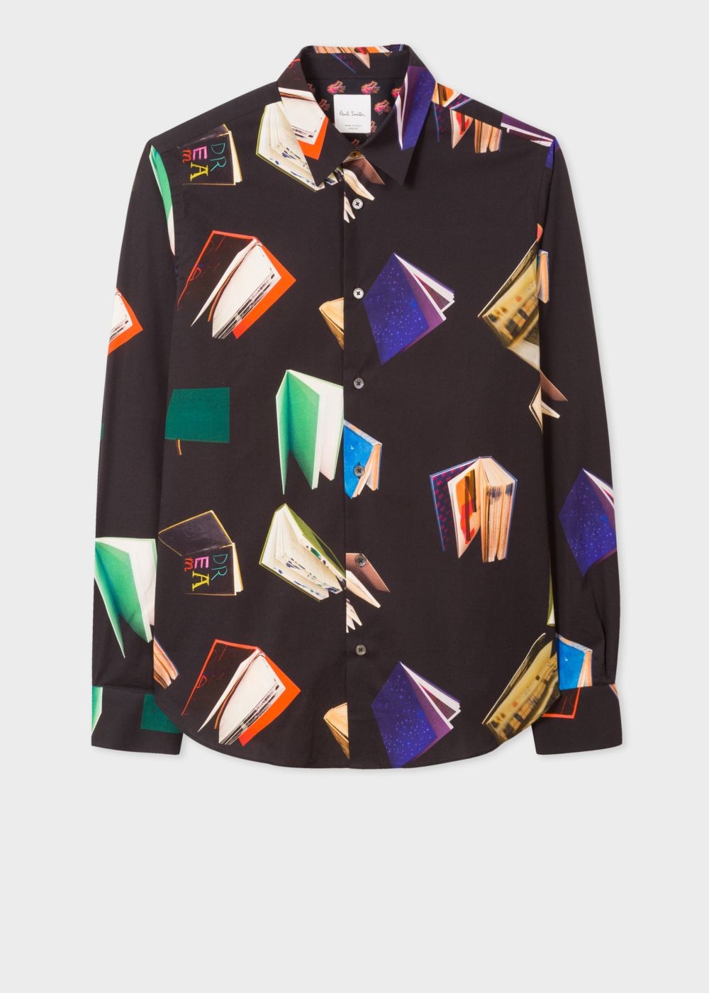 Paul Smith Mens's Slim-Fit Black 'books' Print Tshirt With 'artist Stripe' Cuff Lining