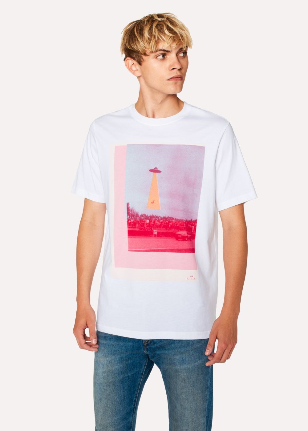 Paul Smith Men's White 'ufo' Photographic Print Organic-Cotton Shirts