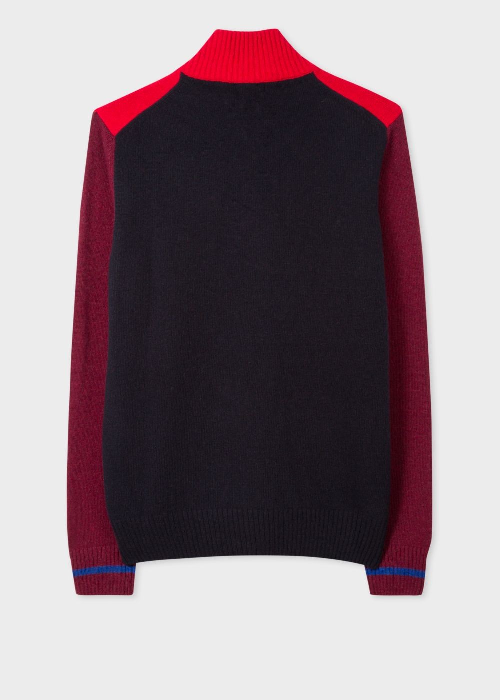 Paul Smith Men's Red And Burgundy Funnel Neck Half-Zip Sweater