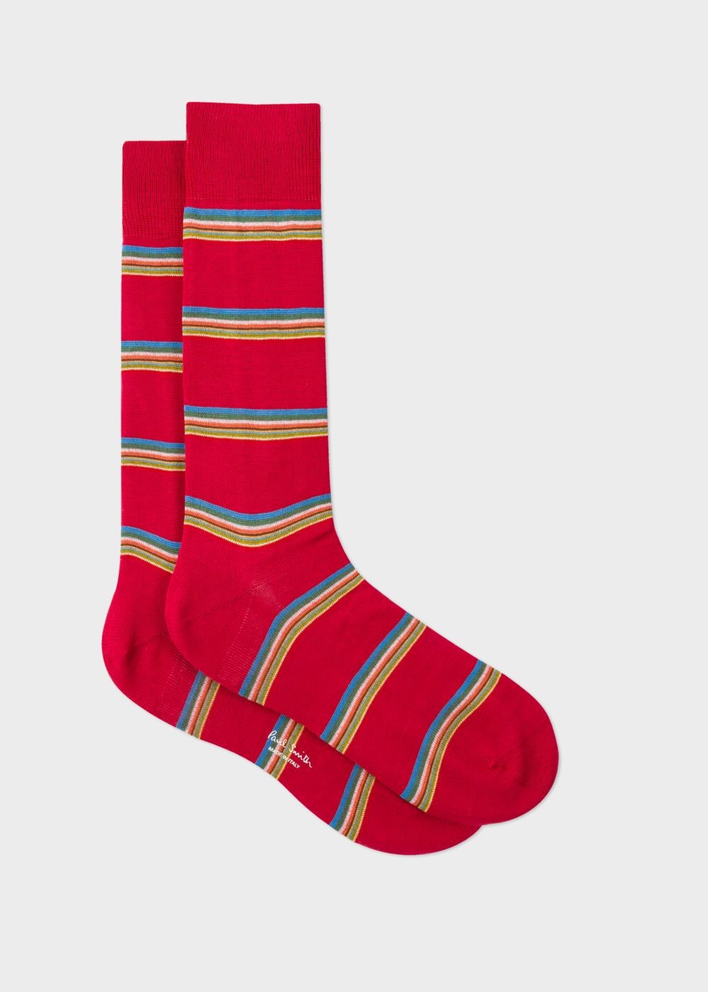 Paul Smith Mens's Red Multi-Coloured Block Stripe Socks