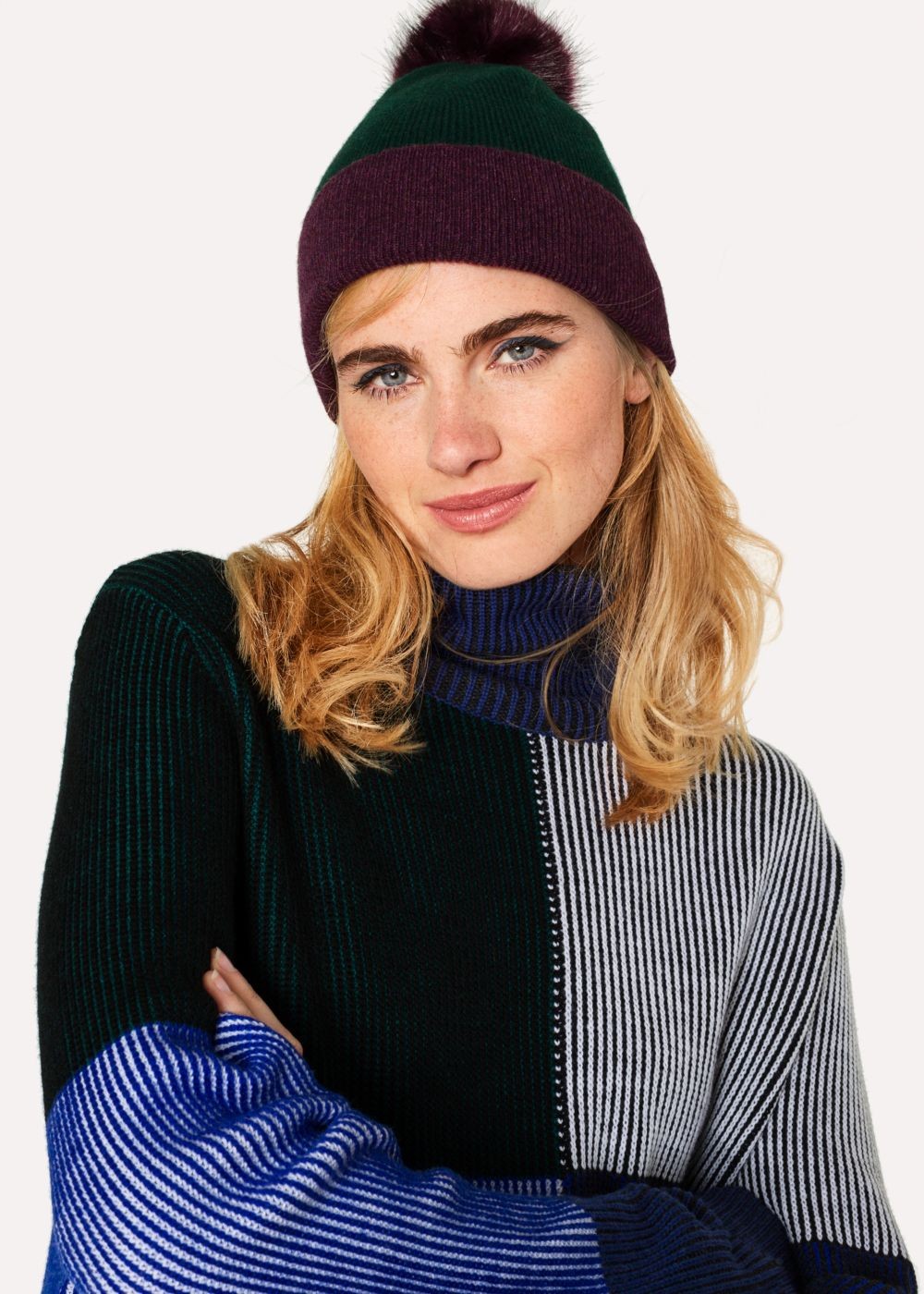 Paul Smith Womens's Dark Green And Damson Pom-Pom Wool Hats