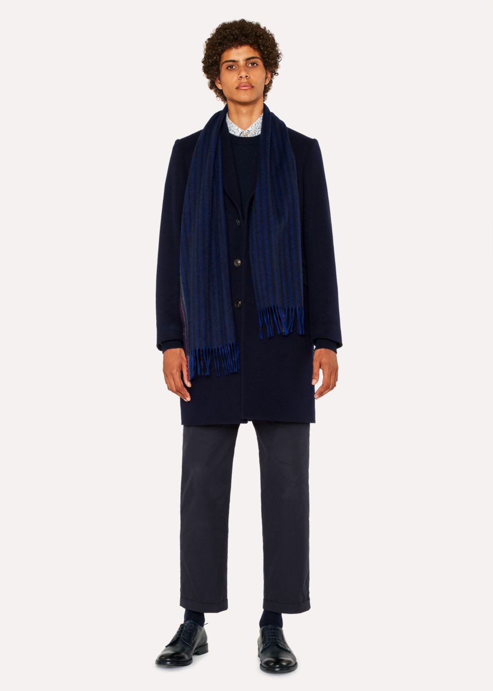 Paul Smith Men's Navy Two-Tone Stripe Lambswool And Cashmere Scarf