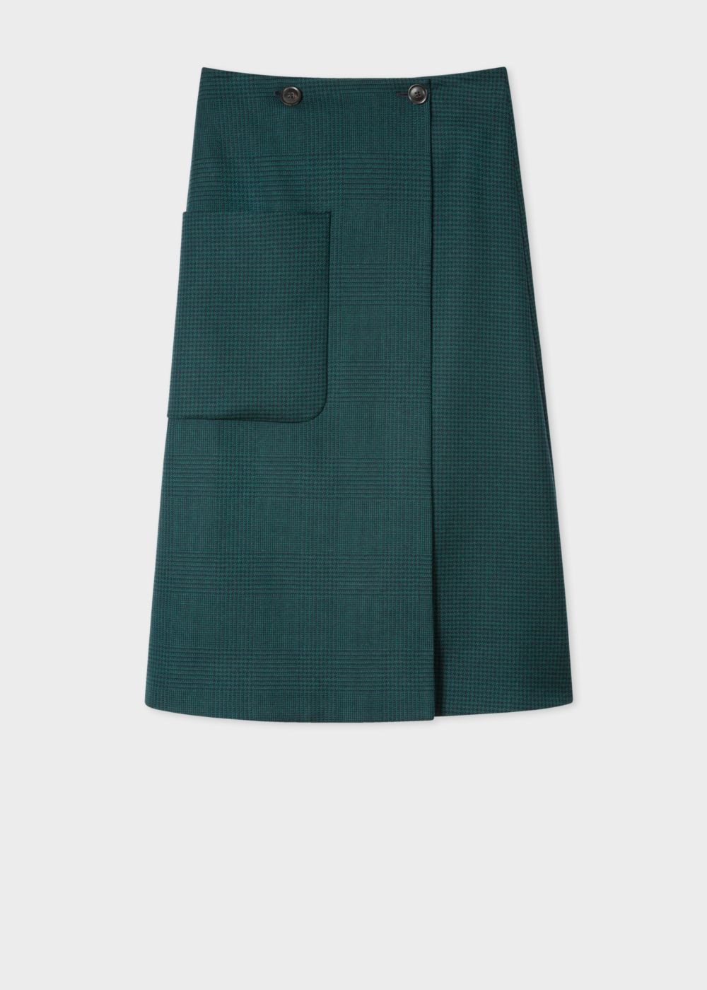 Paul Smith Women's Dark Green Houndstooth Check Wrap Midi Skirt With Patch Pocket