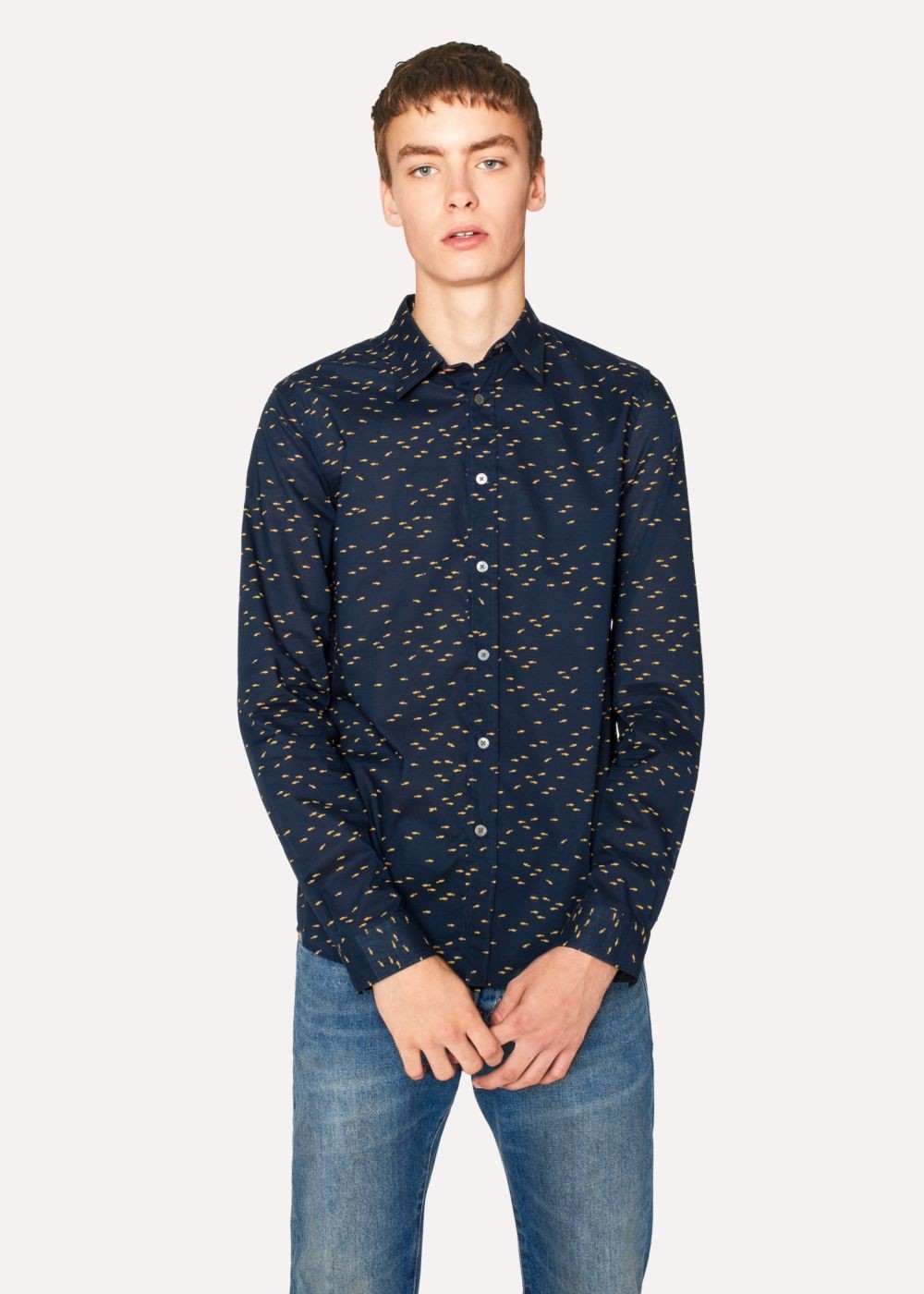 Paul Smith Men's Tailored-Fit Navy Cotton 'mini Sharks' Print T-Shirt