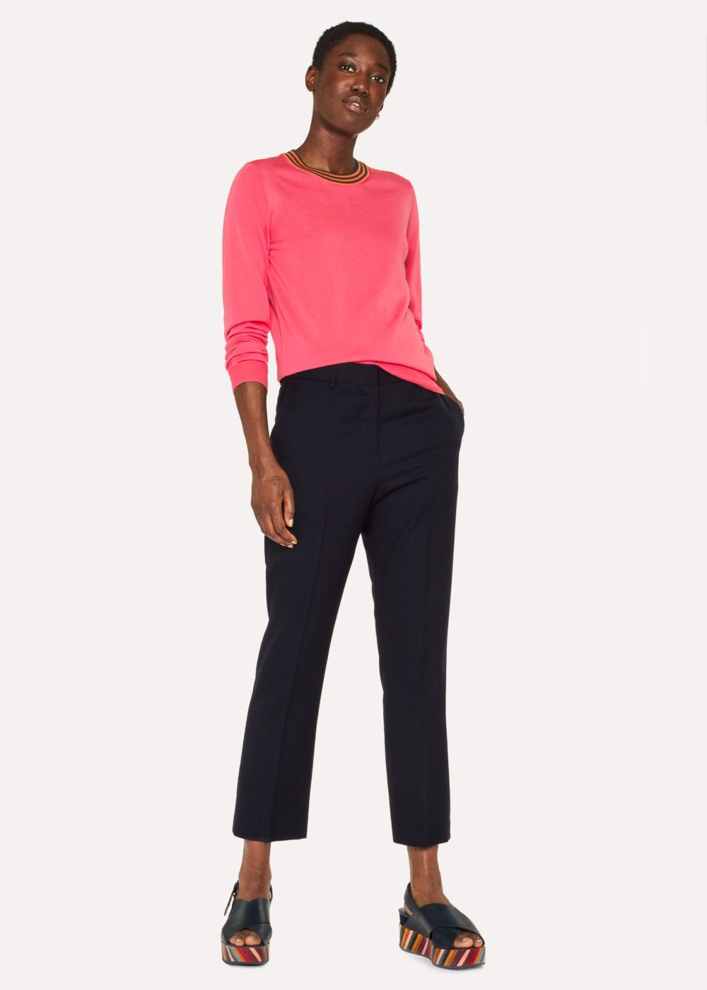 Paul Smith Women's Bright Pink Wool Sweater With 'artist Stripe' Collar