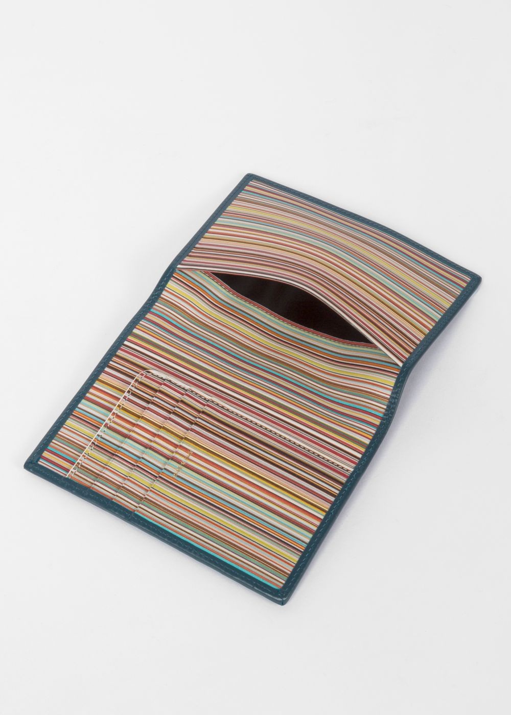 Paul Smith Mens's Teal Signature Stripe Interior Leather Passport Cover