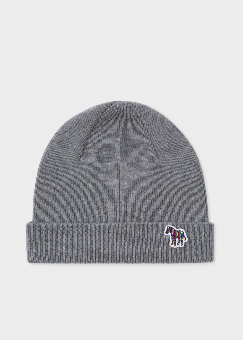 Paul Smith Men's Grey 'zebra' Logo Ribbed Lambswool Beanie Caps