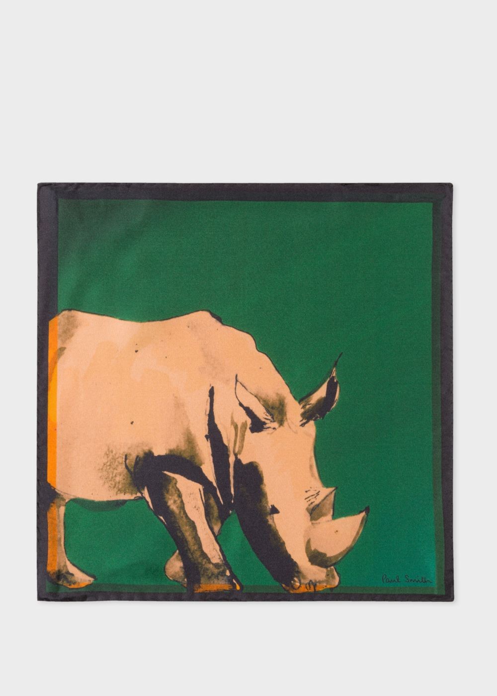 Paul Smith Men's Dark Green 'safari Animals' Print Silk Pocket Square Accessories