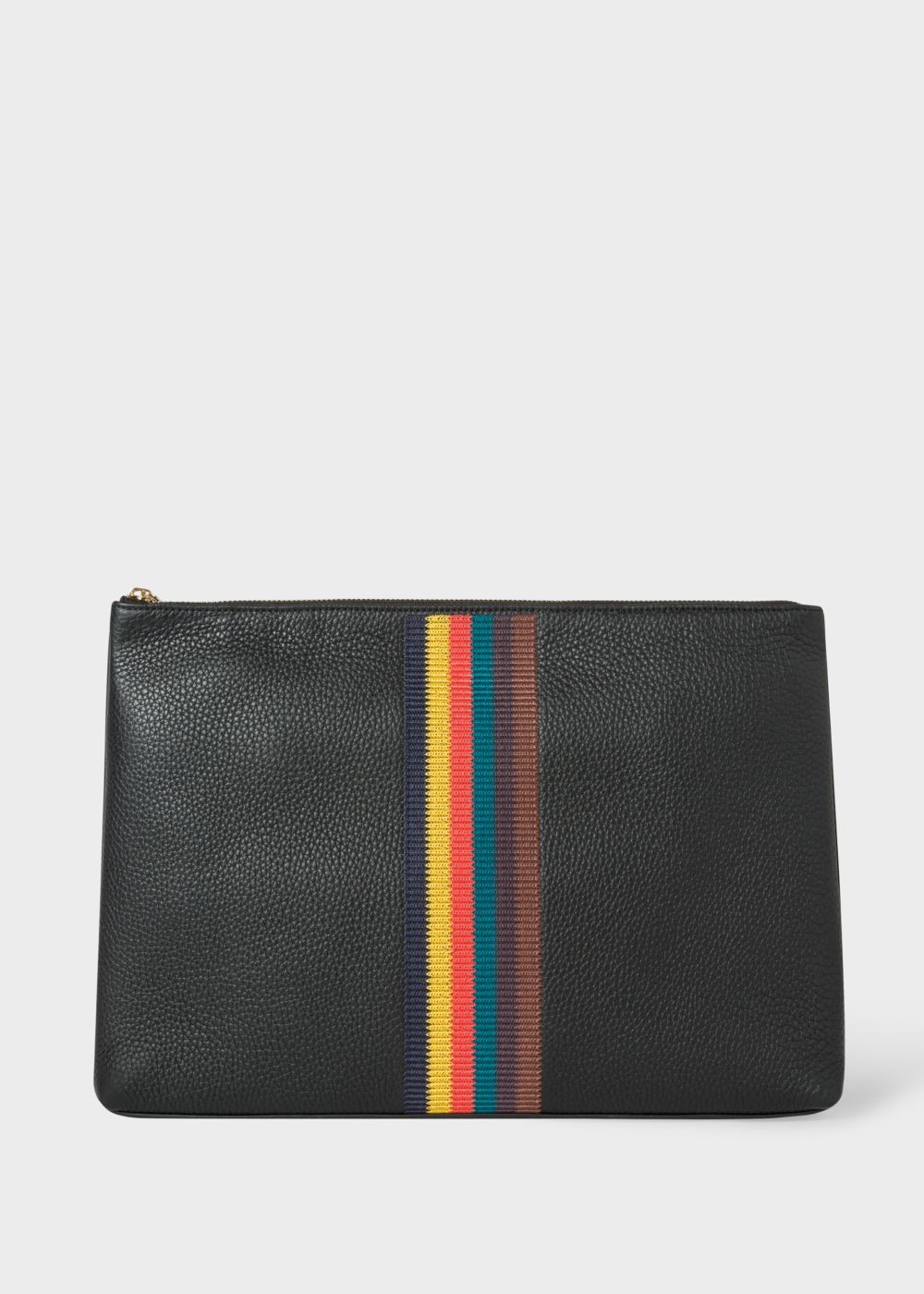 Paul Smith Men's Black 'bright Stripe' Leather Document Pouch Accessories