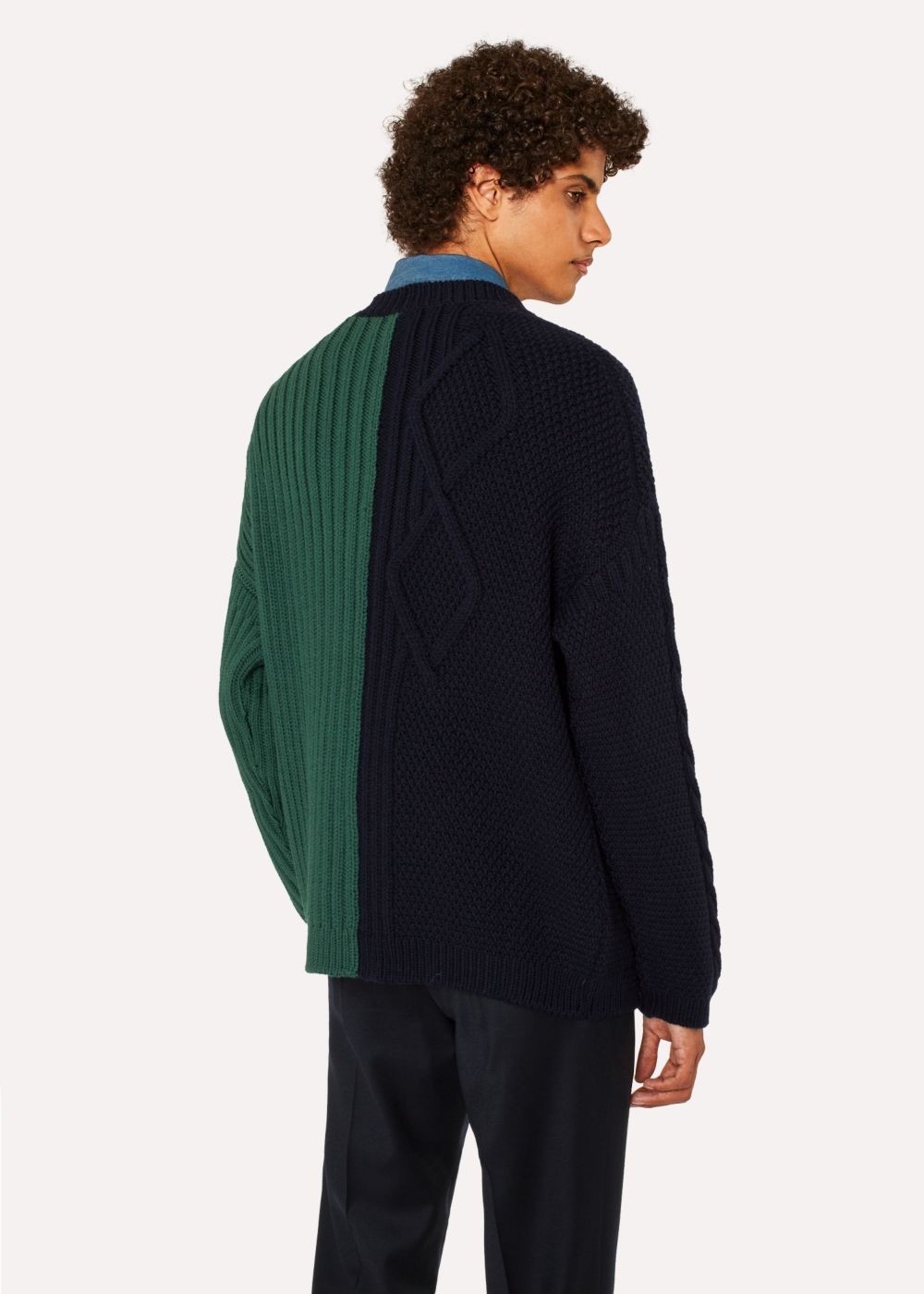 Paul Smith Men's Bi-Colour Cable-Knit Merino Wool Sweater