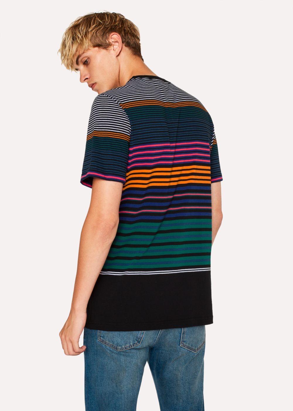 Paul Smith Men's Black Multi-Coloured Stripe Organic-Cotton T-Shirt