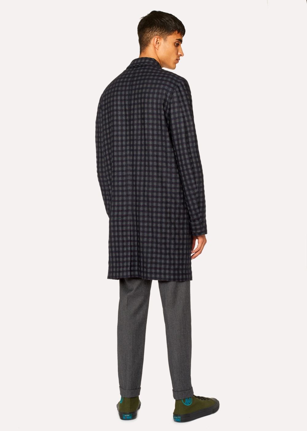 Paul Smith Men's Navy Check Wool-Blend Unlined Mac Clothing