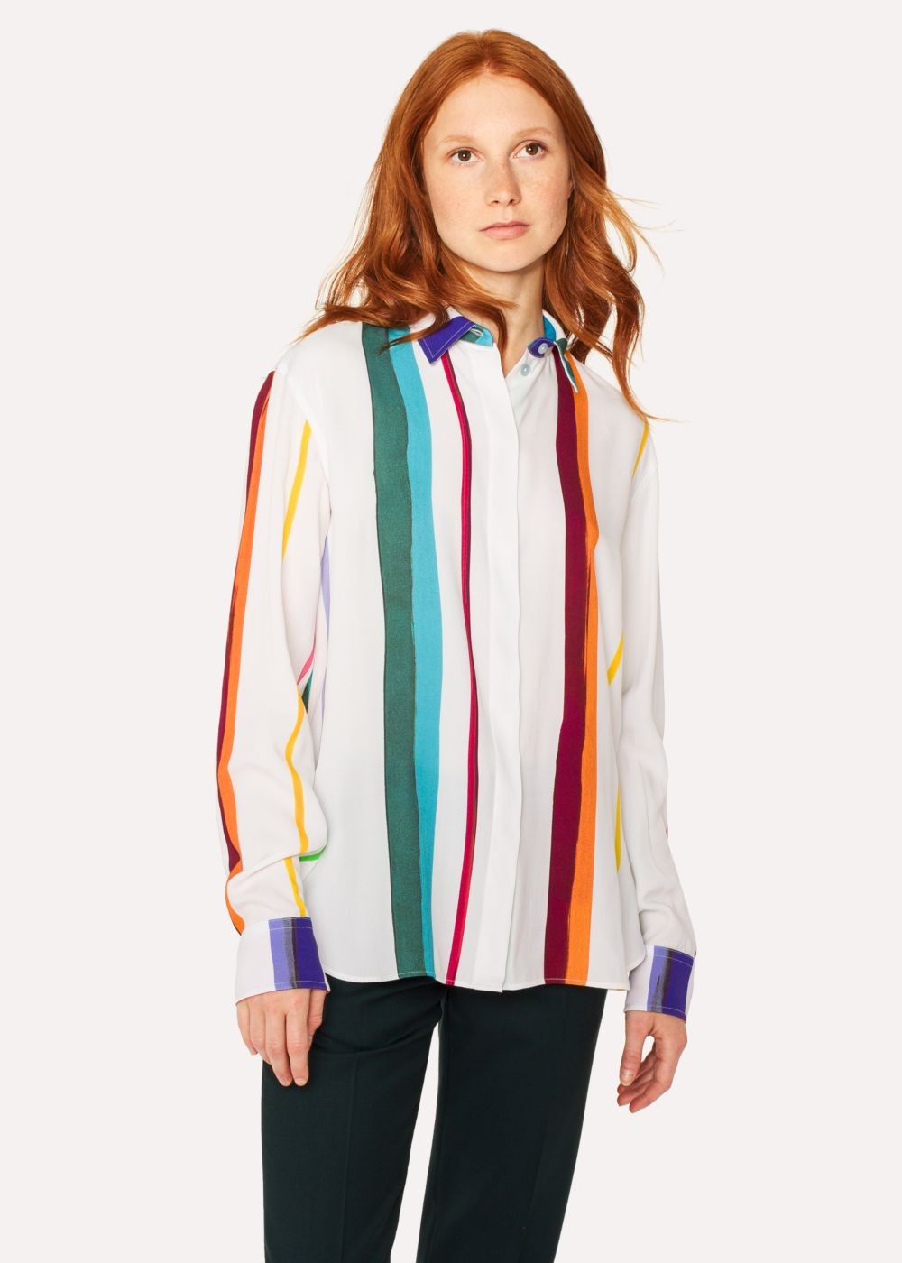 Paul Smith Women's White 'brush Stripe' Print Shirt