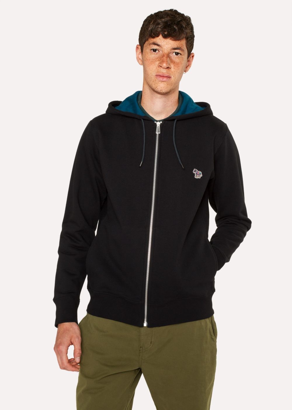 Paul Smith Mens's Black Organic-Cotton Zip-Front Zebra Logo Hoodie