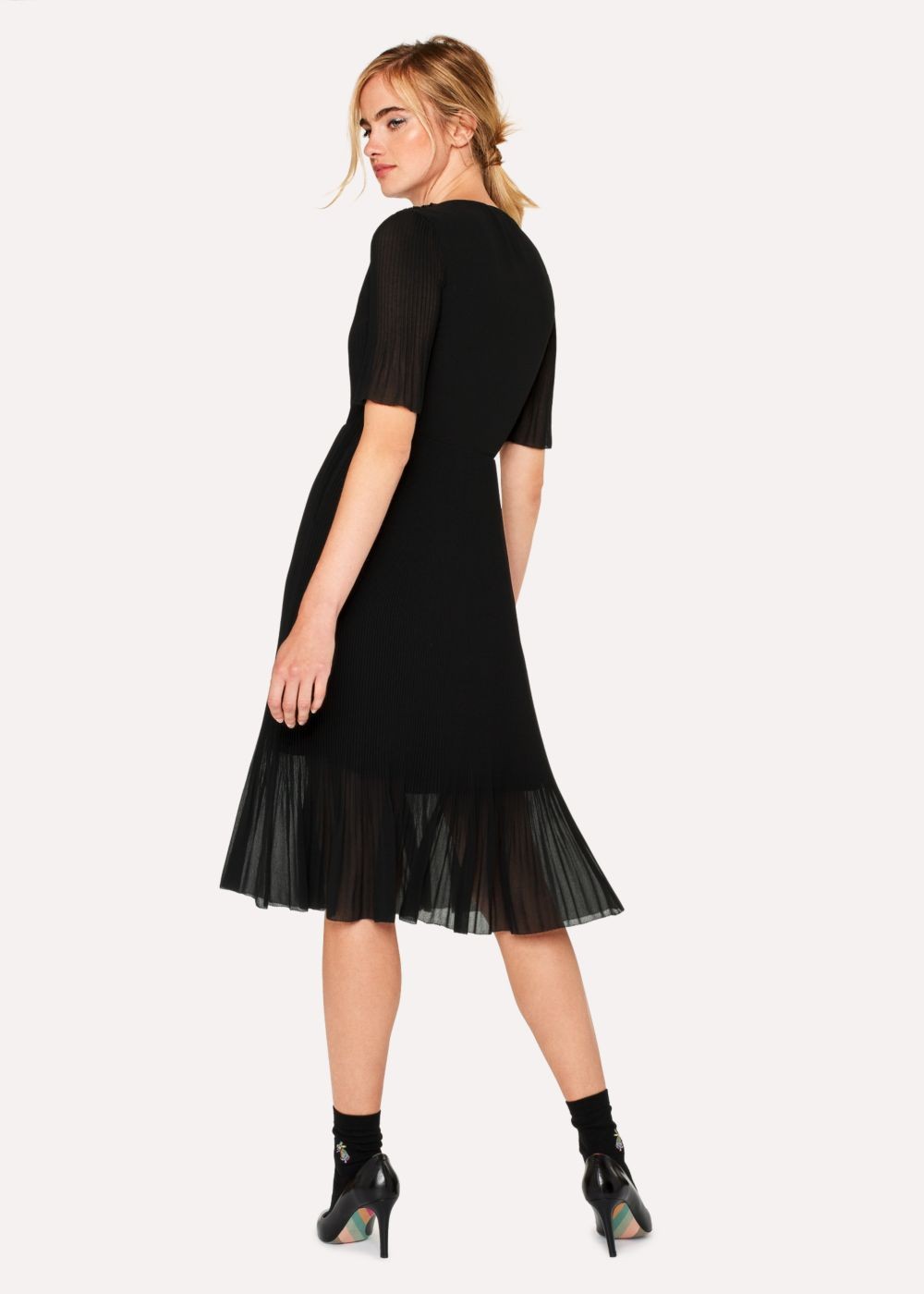 Paul Smith Womens's Black Chiffon Short-Sleeve Pleated Dress