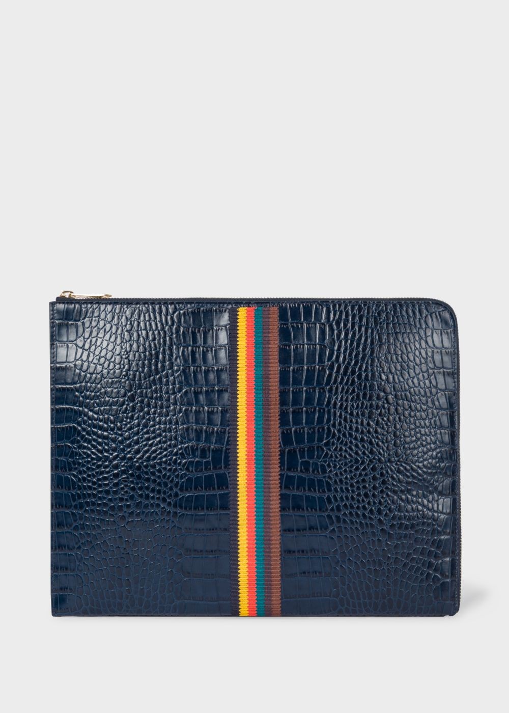 Paul Smith Men's Blue 'bright Stripe' Mock-Croc Leather Document Pouch Accessories
