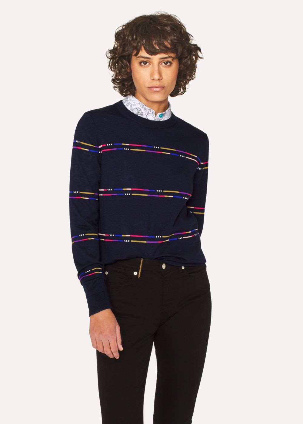 Paul Smith Lady's Navy Wool-Blend Sweater With Stripe Detail
