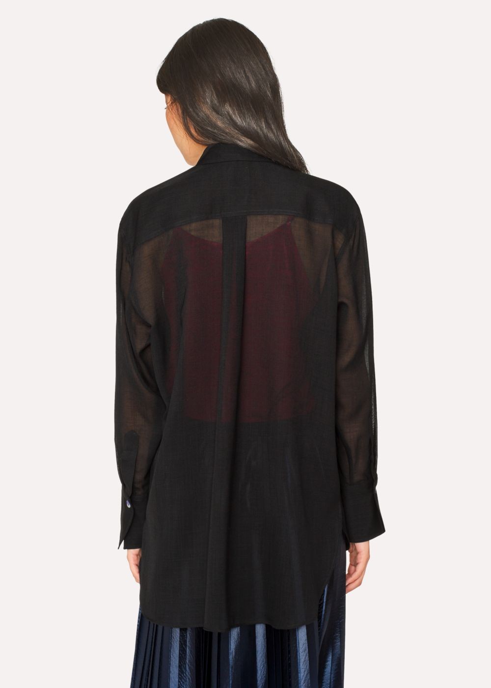 Paul Smith Lady's Black Wool-Blend Shirts With Frill Detail