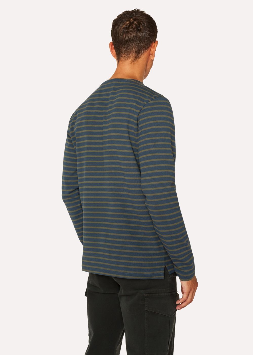 Paul Smith Mens's Slate Blue And Khaki Stripe Cotton Long-Sleeve Shirts