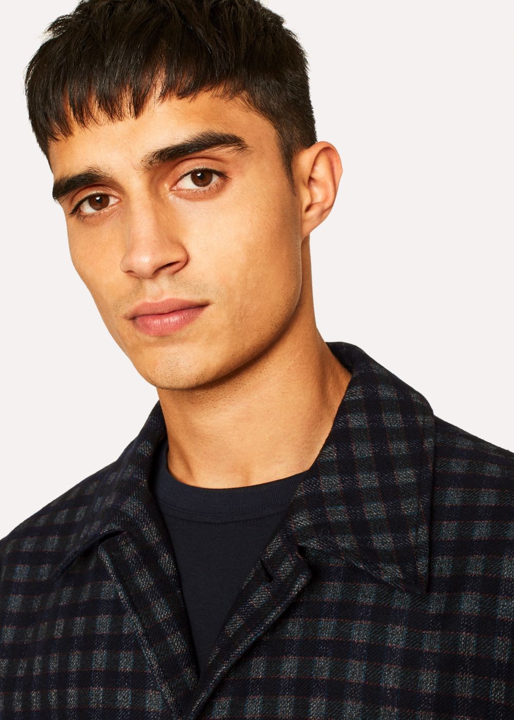 Paul Smith Men's Navy Check Wool-Blend Unlined Mac Clothing