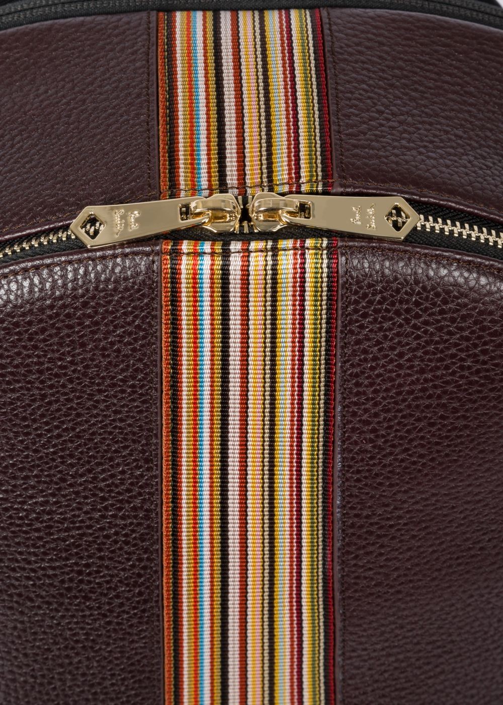 Paul Smith Men's Dark Burgundy Leather Signature Stripe Backpack