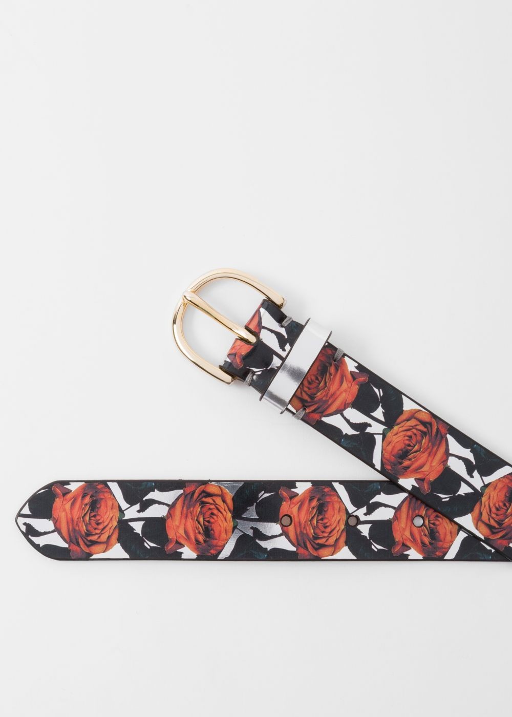 Paul Smith Women's Silver 'rose' Print Leather Belt